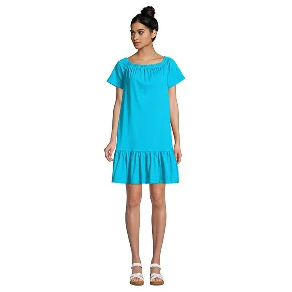 Lands' End | Swim | Lands End Off The Shoulder Ruffle Hem Swim Coverup Dress  With Pockets | Poshmark